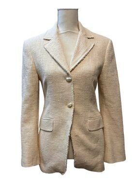 Zara Oyster White Quiet‎ Luxury Textured Old Money Two Button Blazer Jacket